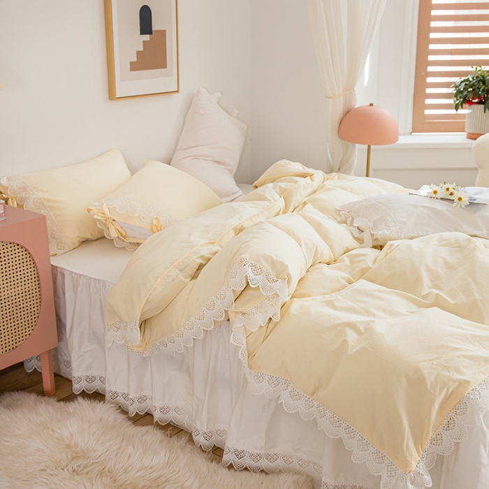 91家纺网 家纺一手货源 找家纺 （总）淑女公社 2021新款法式高档纯色床裙款四件套