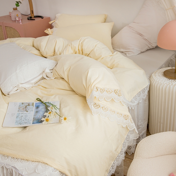 91家纺网 家纺一手货源 找家纺 （总）淑女公社 2021新款法式高档纯色床裙款四件套