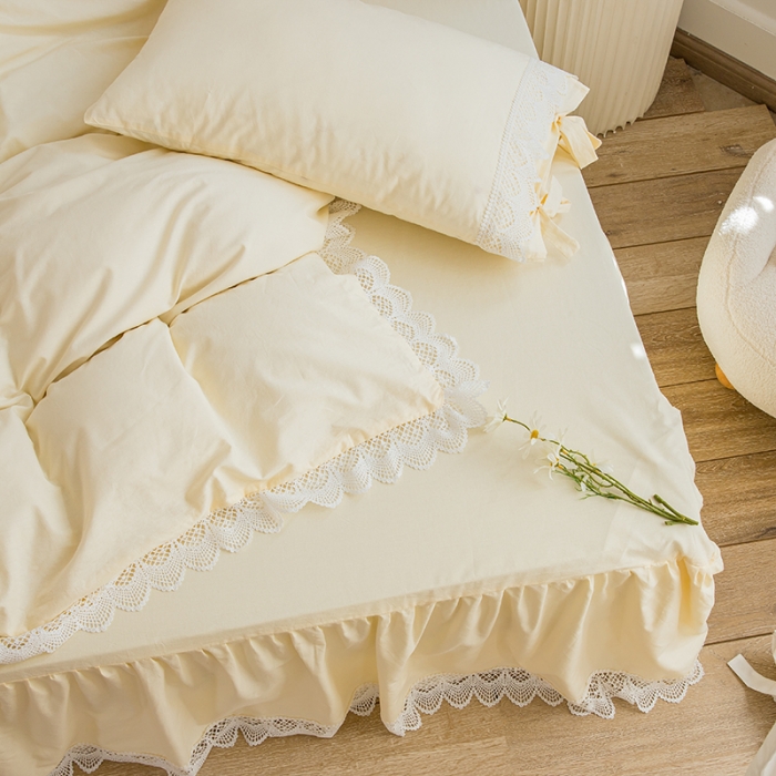 91家纺网 家纺一手货源 找家纺 （总）淑女公社 2021新款法式高档纯色床裙款四件套