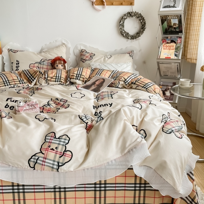 91家纺网 家纺一手货源 找家纺 安哆啦 2021新款全棉花边四件套 宝莉