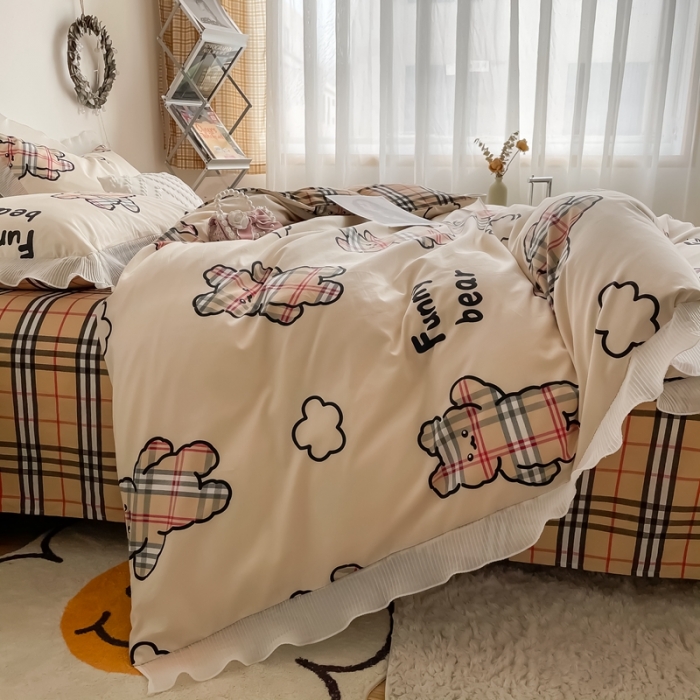 91家纺网 家纺一手货源 找家纺 安哆啦 2021新款全棉花边四件套 宝莉