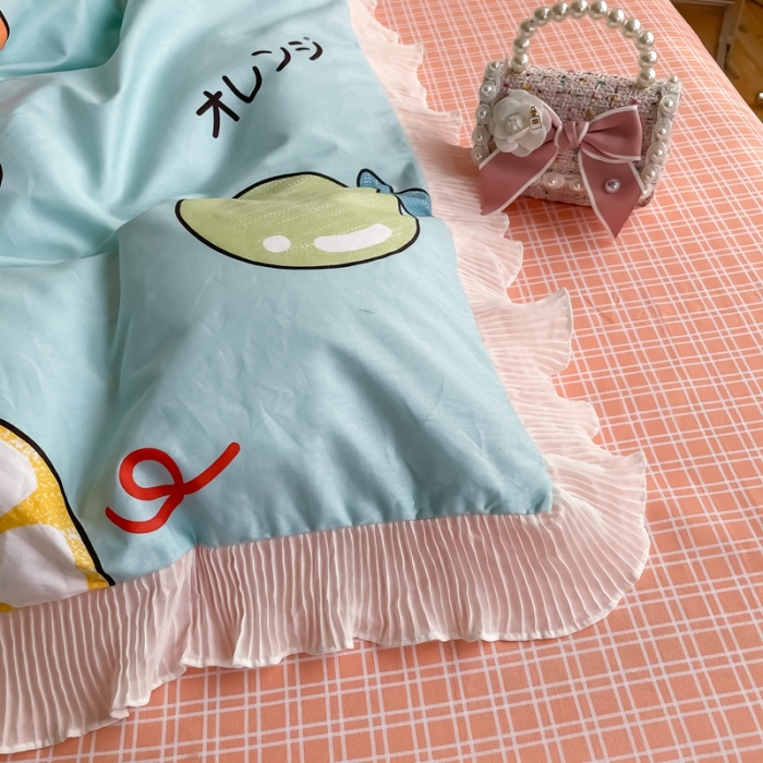 91家纺网 家纺一手货源 找家纺 安哆啦 2021新款全棉花边四件套 橙之恋