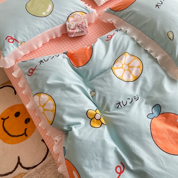 91家纺网 家纺一手货源 找家纺 安哆啦 2021新款全棉花边四件套 橙之恋