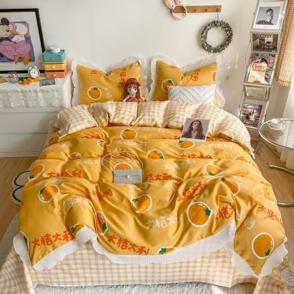 安哆啦 2021新款全棉花边四件套 大桔大利