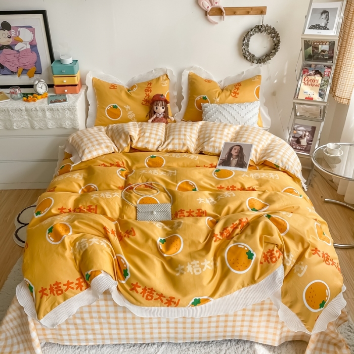 91家纺网 家纺一手货源 找家纺 安哆啦 2021新款全棉花边四件套 大桔大利