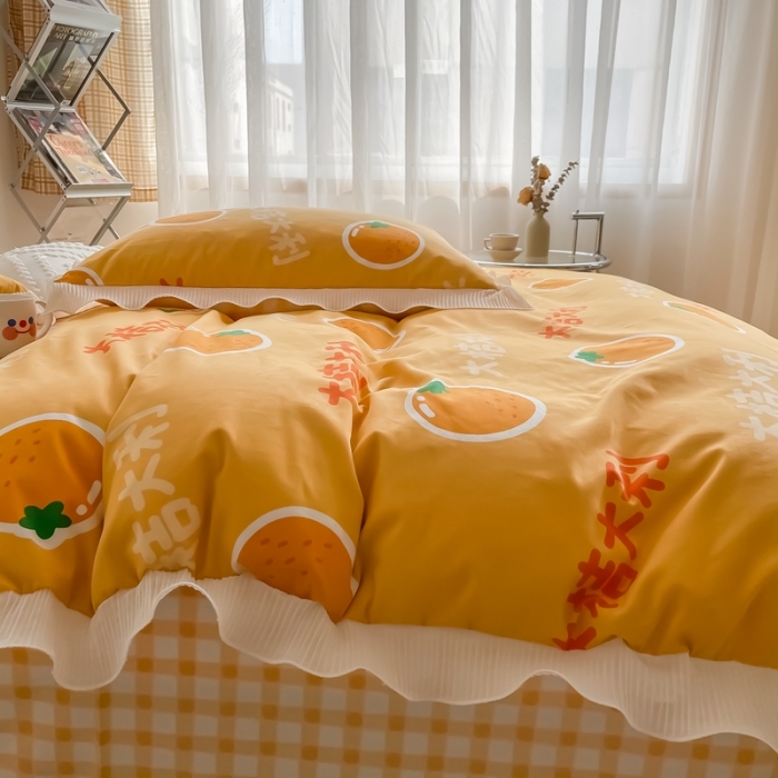 91家纺网 家纺一手货源 找家纺 安哆啦 2021新款全棉花边四件套 大桔大利