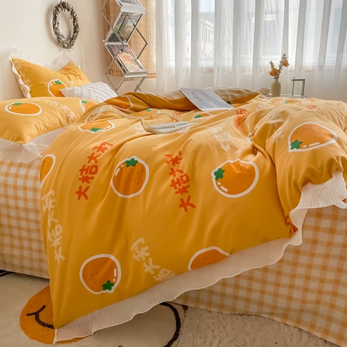 91家纺网 家纺一手货源 找家纺 安哆啦 2021新款全棉花边四件套 大桔大利