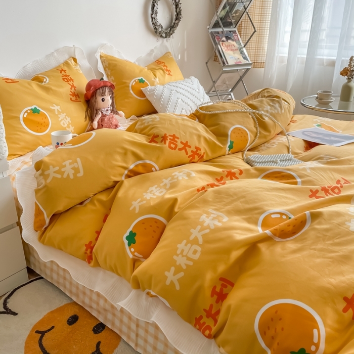 91家纺网 家纺一手货源 找家纺 安哆啦 2021新款全棉花边四件套 大桔大利
