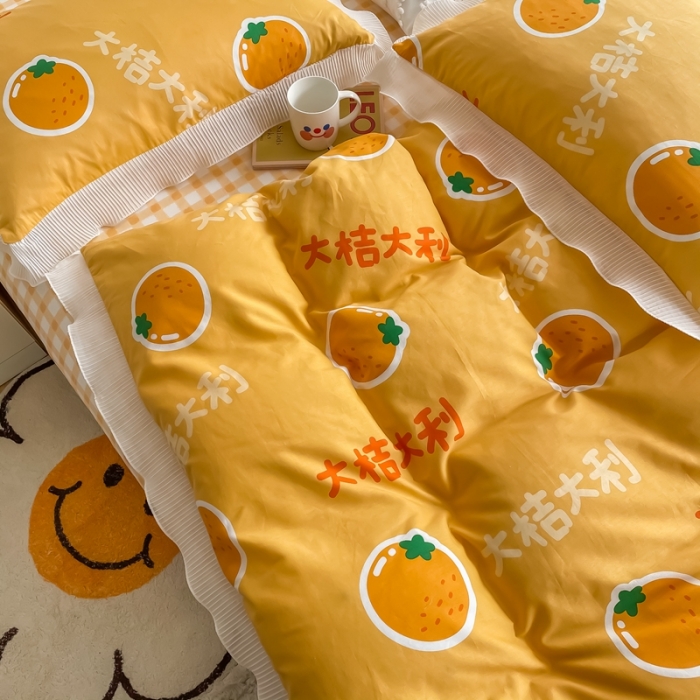 91家纺网 家纺一手货源 找家纺 安哆啦 2021新款全棉花边四件套 大桔大利