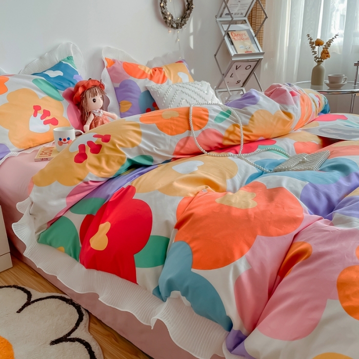 91家纺网 家纺一手货源 找家纺 安哆啦 2021新款全棉花边四件套 朵美