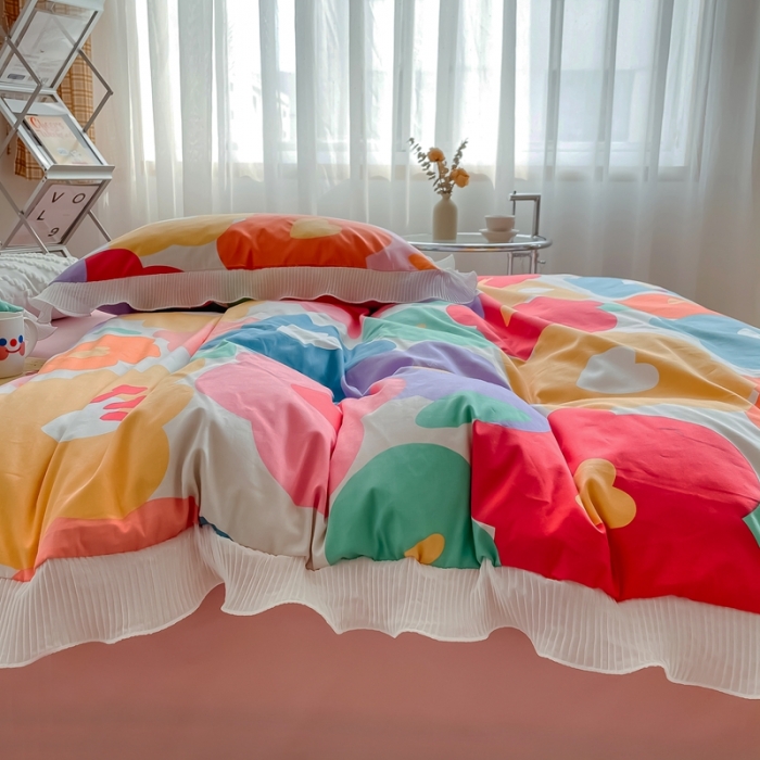 91家纺网 家纺一手货源 找家纺 安哆啦 2021新款全棉花边四件套 朵美