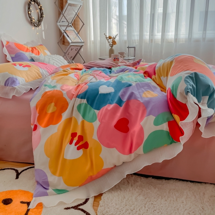 91家纺网 家纺一手货源 找家纺 安哆啦 2021新款全棉花边四件套 朵美