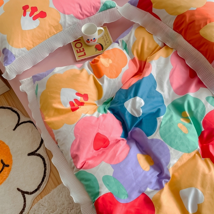 91家纺网 家纺一手货源 找家纺 安哆啦 2021新款全棉花边四件套 朵美