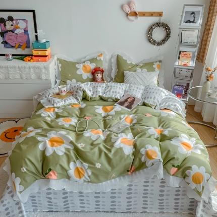 91家纺网 家纺一手货源 找家纺 安哆啦 2021新款全棉花边四件套 花若香