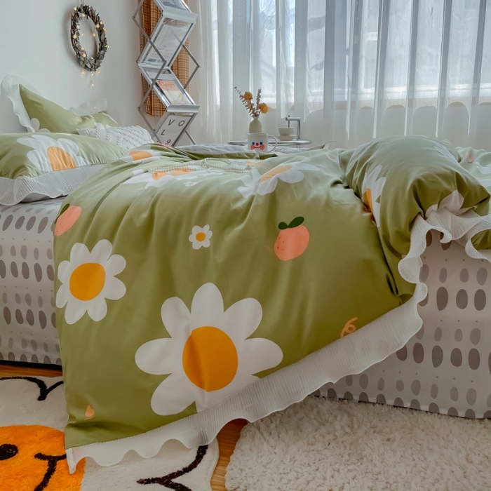 91家纺网 家纺一手货源 找家纺 安哆啦 2021新款全棉花边四件套 花若香