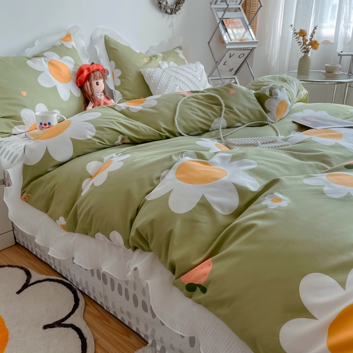 91家纺网 家纺一手货源 找家纺 安哆啦 2021新款全棉花边四件套 花若香