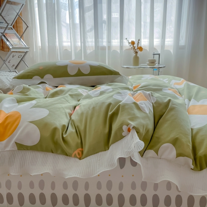 91家纺网 家纺一手货源 找家纺 安哆啦 2021新款全棉花边四件套 花若香