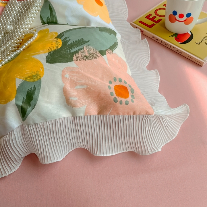 91家纺网 家纺一手货源 找家纺 安哆啦 2021新款全棉花边四件套 花语黄