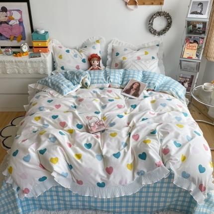 91家纺网 家纺一手货源 找家纺 安哆啦 2021新款全棉花边四件套 浪漫告白