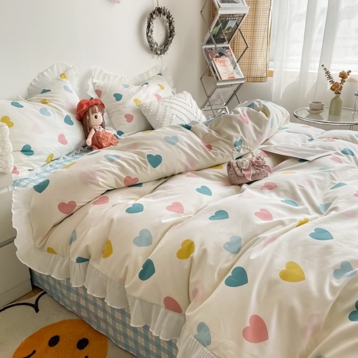 91家纺网 家纺一手货源 找家纺 安哆啦 2021新款全棉花边四件套 浪漫告白