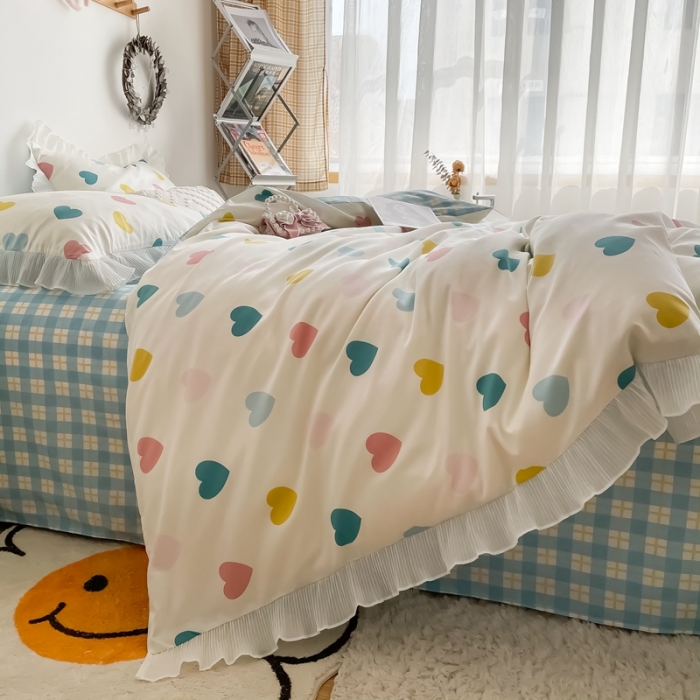 91家纺网 家纺一手货源 找家纺 安哆啦 2021新款全棉花边四件套 浪漫告白