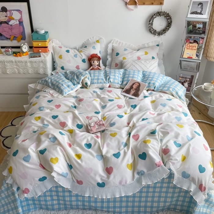 91家纺网 家纺一手货源 找家纺 安哆啦 2021新款全棉花边四件套 浪漫告白