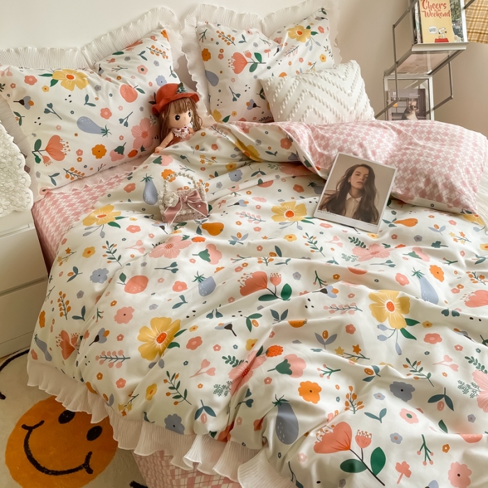 91家纺网 家纺一手货源 找家纺 安哆啦 2021新款全棉花边四件套 千禧