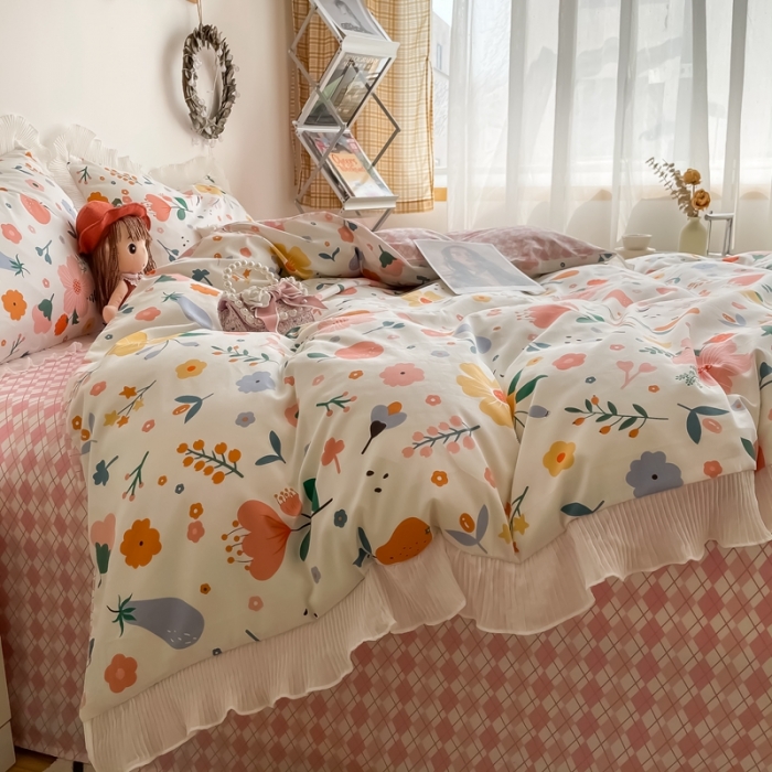 91家纺网 家纺一手货源 找家纺 安哆啦 2021新款全棉花边四件套 千禧