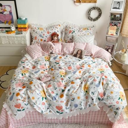 安哆啦 2021新款全棉花边四件套 千禧