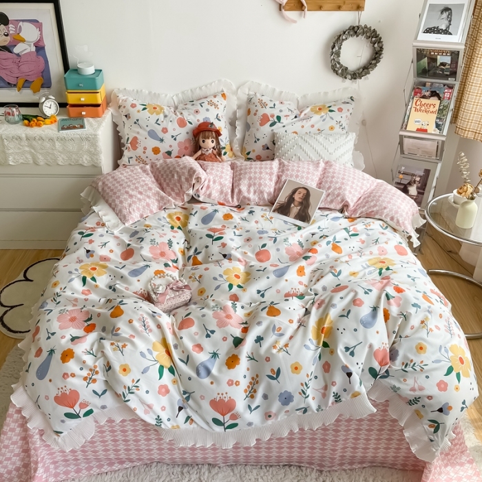 91家纺网 家纺一手货源 找家纺 安哆啦 2021新款全棉花边四件套 千禧