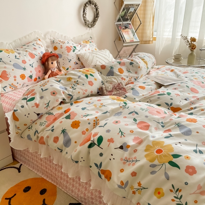 91家纺网 家纺一手货源 找家纺 安哆啦 2021新款全棉花边四件套 千禧