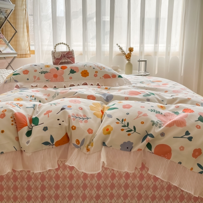 91家纺网 家纺一手货源 找家纺 安哆啦 2021新款全棉花边四件套 千禧