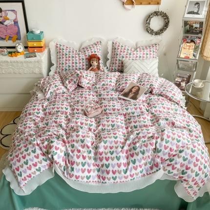 安哆啦 2021新款全棉花边四件套 小心心