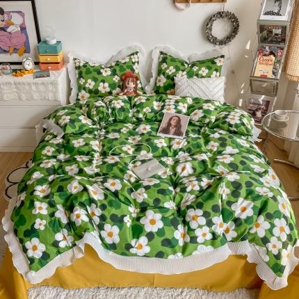 91家纺网 家纺一手货源 找家纺 安哆啦 2021新款全棉花边四件套 油画