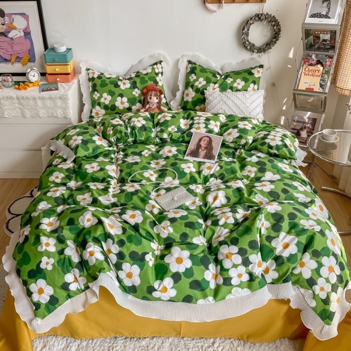 91家纺网 家纺一手货源 找家纺 安哆啦 2021新款全棉花边四件套 油画