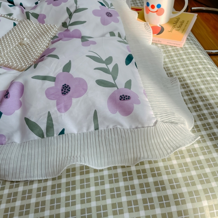 91家纺网 家纺一手货源 找家纺 安哆啦 2021新款全棉花边四件套 紫小花