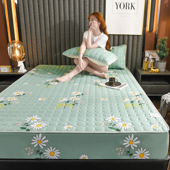 91家纺网 家纺一手货源 找家纺 2022新款加厚磨毛夹棉床笠亲肤全包床垫保护套 菊上花开