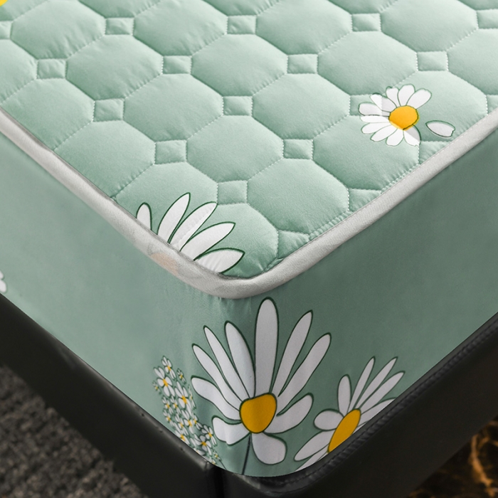 91家纺网 家纺一手货源 找家纺 2022新款加厚磨毛夹棉床笠亲肤全包床垫保护套 菊上花开