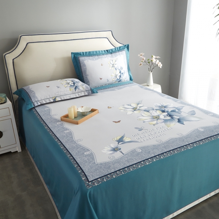 91家纺网 家纺一手货源 找家纺 威克凯丽 2023新款竹语天丝软凉席定位款 繁花梦语-绿