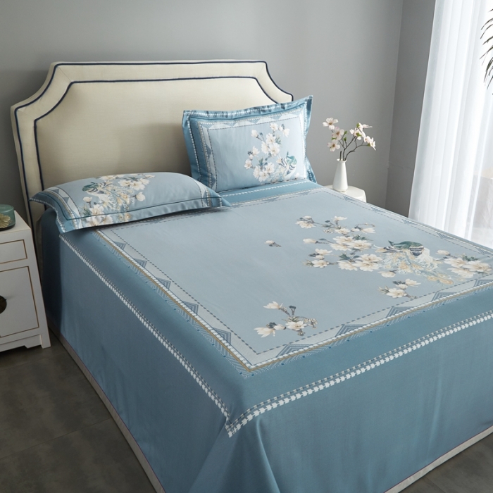 91家纺网 家纺一手货源 找家纺 威克凯丽 2023新款竹语天丝软凉席定位款 归田园-绿