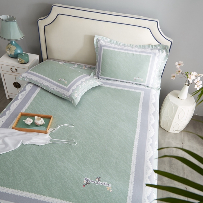 91家纺网 家纺一手货源 找家纺 威克凯丽 2023新款竹语天丝软凉席定位款 夏沫-绿