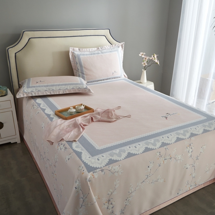 91家纺网 家纺一手货源 找家纺 威克凯丽 2023新款竹语天丝软凉席定位款 夏沫-玉粉