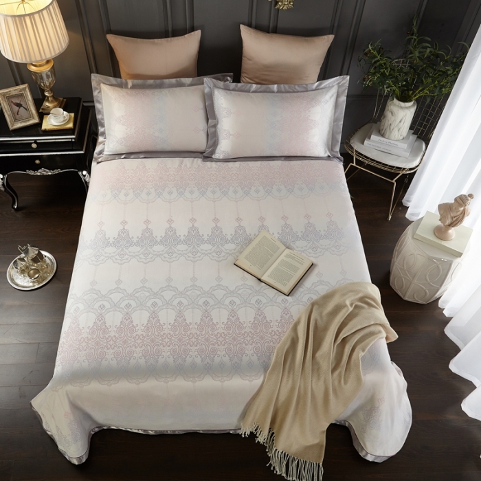 91家纺网 家纺一手货源 找家纺 威克凯丽2023新款重磅七彩大提花纯竹纤维软凉席三件套芙络斯