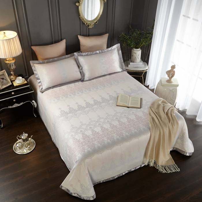 91家纺网 家纺一手货源 找家纺 威克凯丽2023新款重磅七彩大提花纯竹纤维软凉席三件套芙络斯