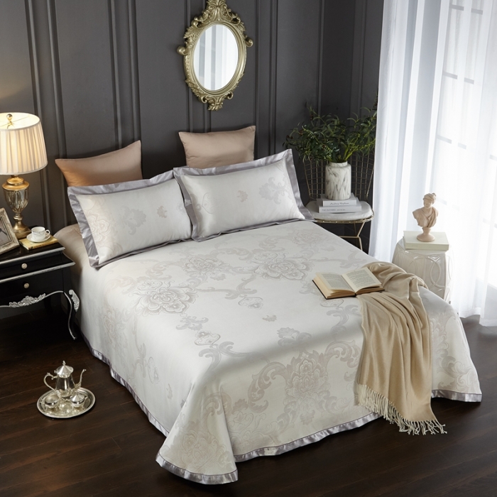 91家纺网 家纺一手货源 找家纺 威克凯丽 2023新款重磅七彩大提花纯竹纤维软凉席三件套莱奥