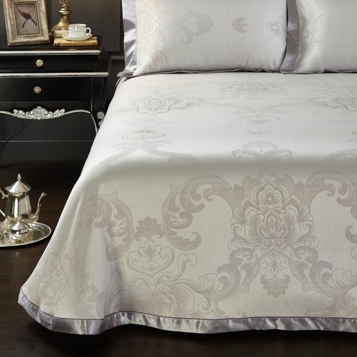 91家纺网 家纺一手货源 找家纺 威克凯丽 2023新款重磅七彩大提花纯竹纤维软凉席三件套莱奥