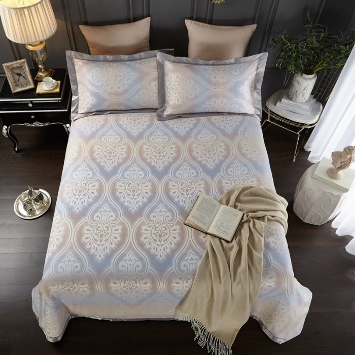 91家纺网 家纺一手货源 找家纺 威克凯丽2022款重磅七彩大提花纯竹纤维软凉席三件套莱茵河畔