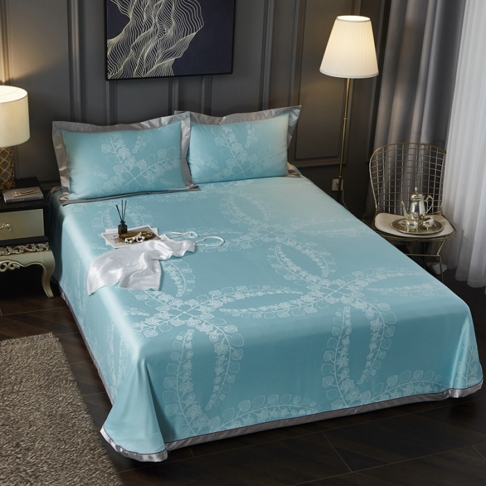 91家纺网 家纺一手货源 找家纺 威克凯丽2022款重磅七彩大提花纯竹纤维软凉席三件套尼桑-绿