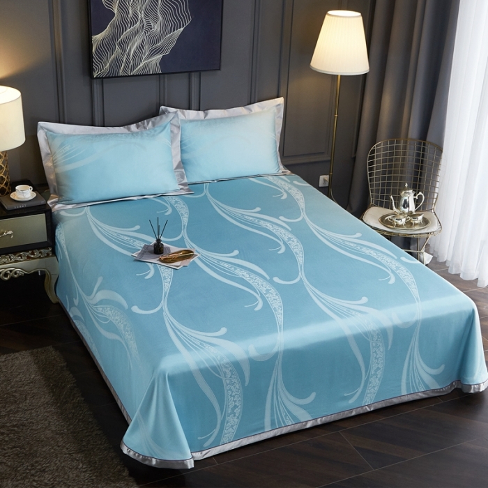 91家纺网 家纺一手货源 找家纺 威克凯丽2023新款重磅七彩大提花纯竹纤维软凉席三件套欧时列