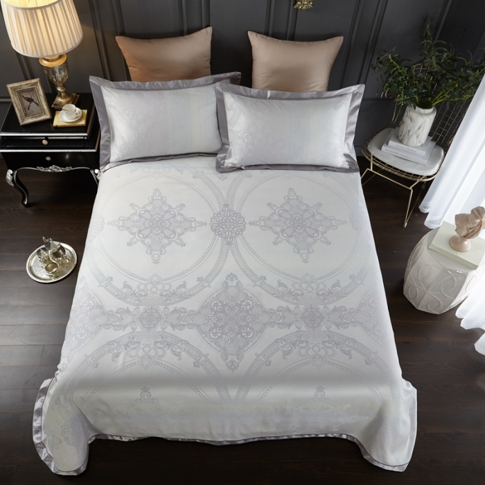 91家纺网 家纺一手货源 找家纺 威克凯丽2023新款重磅七彩大提花纯竹纤维软凉席三件套佩霖卡